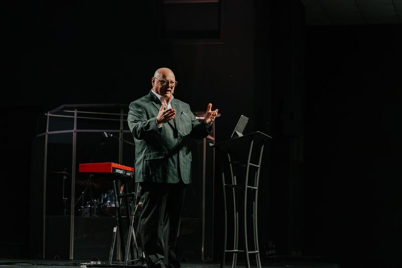 A pastor preaching during a Sunday service